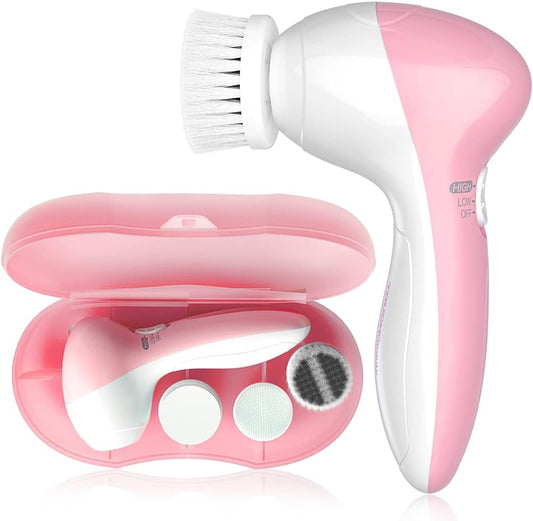 TOUCHBeauty Facial Cleansing Brush Set with Case & 3 Spin Brush Heads for Beginner/Teenagers, Battery Powered, Mini Travel Size Pink