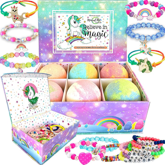 Unicorn Bath Bombs for Girls with Jewelry Inside & Jewelry Box for Kids - Organic, Skin Moisturizing, Natural Bubble Bath Bombs for Kids with Surprise Toy Inside, Birthday, Valentine's Gift for Girls