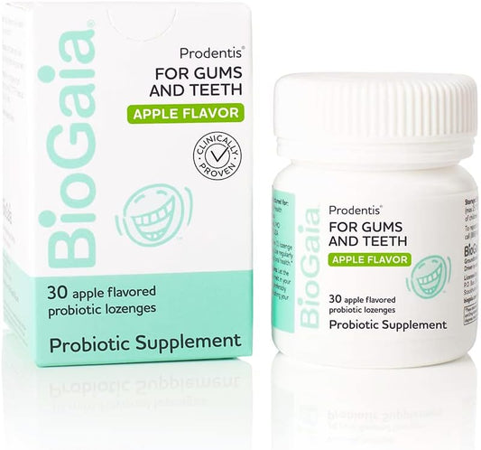 BioGaia Prodentis | Dental Probiotics for Teeth and Gums | Promotes Good Oral Health & Gut Health Too | Oral Probiotics | 30 Apple-Flavored Lozenges | 1-Pack