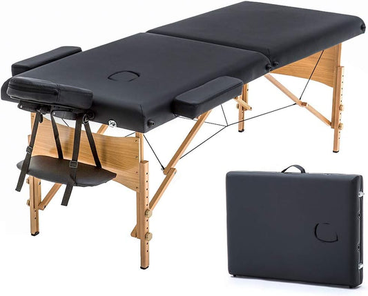 BestMassage Portable 84 Inches Long 28 Inchs Wide Hight Adjustable Table 2 Folding Massage Spa Facial Cradle Salon Bed W/Carry Case, 1 Count (Pack of 1), Black