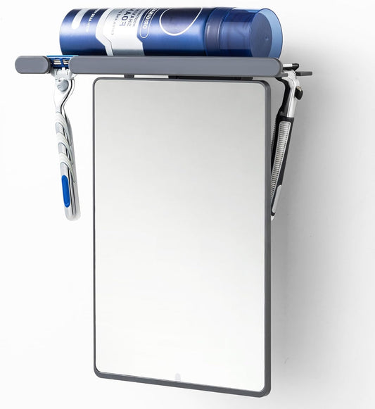 TAILI Shower Mirror Fogless for Shaving with Razor Holder, NO-Drilling & Removable Large Mirror Fogless Suction Wall Mounted, Shatterproof & Waterproof - for Men and Women(Grey)