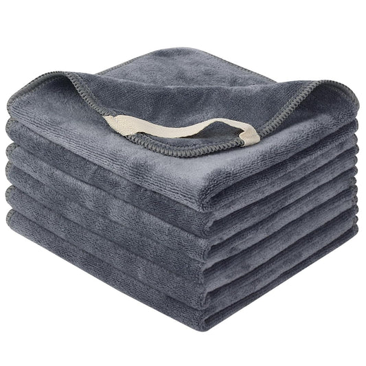 SINLAND Microfiber Facial Cloths Fast Drying Washcloth 12inch x 12inch Grey 6 pack É