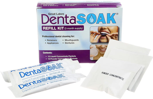 DentaSOAK Refill Kit - Mouthguard, Retainer, Denture, Appliance Cleaner Ð 100% Safe - Persulfate Free Ð Non-Toxic & Alcohol Free Ð 3 Month Supply Ð Mint Scented