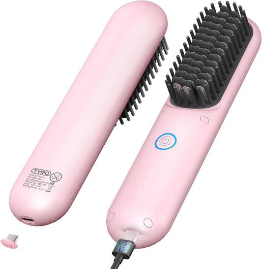 Cordless Hair Straightener Brush, TYMO Porta Straightening Brush for Women, Touch ups on-The-go Styling Hot Comb with Negative Ion, Lightweight & Mini Travel, USB Rechargeable