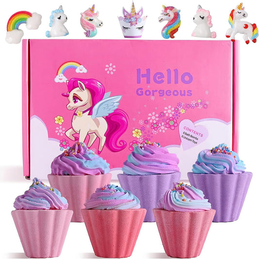 Bath Bombs Gift Set for Kids with Toys Inside, Handmade Bath Bombs for Girls with Surprise Inside, Birthday Children's Day Halloween Christmas Gifts