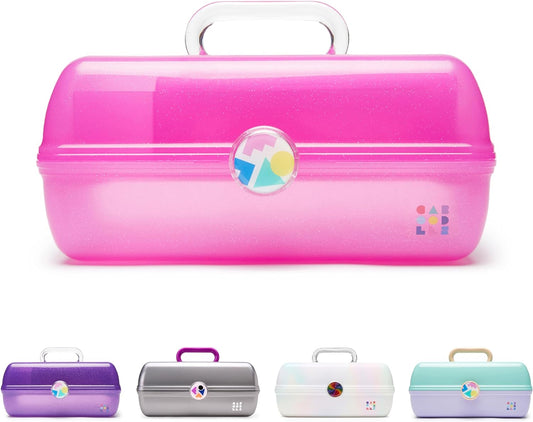 Caboodles On-The-Go Girl Makeup Box, White Opal, Hard Plastic Makeup Organizer Box, Built-In Mirror, Secure Latch for Safe Travel, Spacious Storage for Large Items