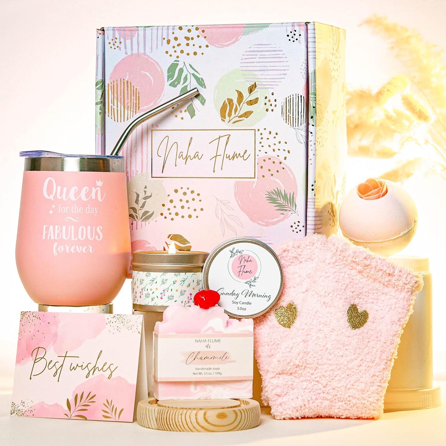 6pc Luxury Spa Gifts for Women - Tumbler Bath Gift Set for Women - Gifts for Women Who Have Everything - Self Care Gifts for Women - Relaxation Gifts for Women - Pink Gifts for Women Mom Sister Friend