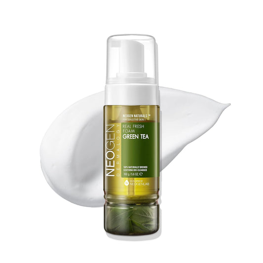 DERMALOGY by NEOGENLAB Real Fresh Foam Cleanser, Green Tea 5.6 Fl Oz (160g) - Soothing & Hydrating Gentle Cleansing Foam with Real Green Tea, Clean Beauty - Korean Skin Care